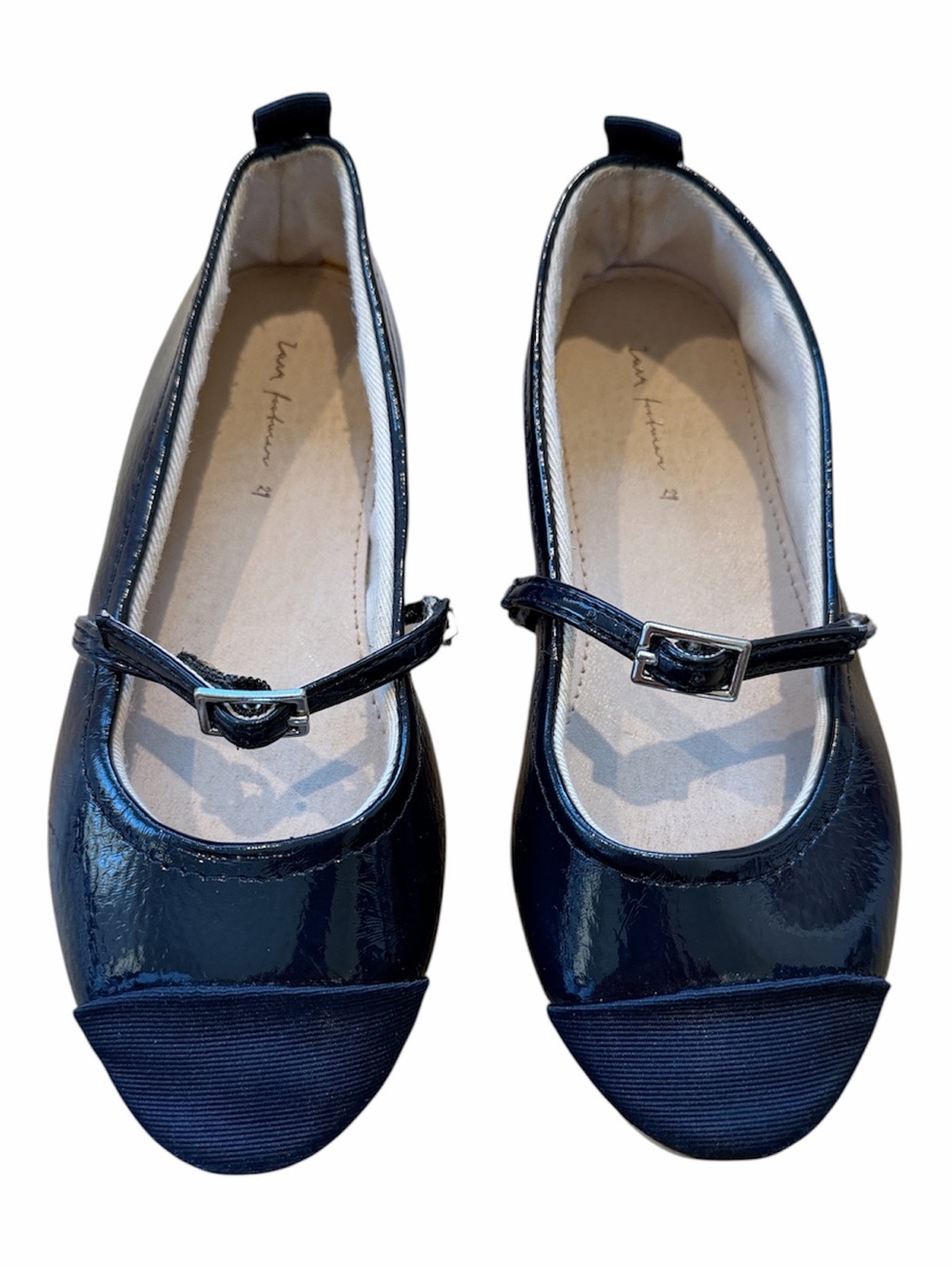 Zara Little Girls Glossy Dark Navy Blue Mary Jane Flats with Toe Cap